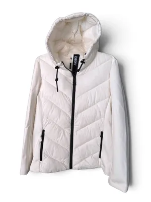 DKNY White Quilted Hooded Puffer Jacket with Black Trim thumbnail 1