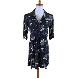 Ba&sh Kyle Black Floral Collared Shirt Dress French Girl Dark Academia 0 thumbnail 2