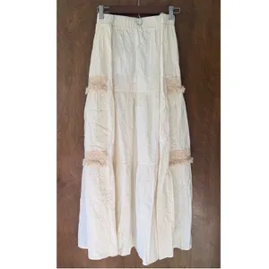Boutique Embroidered Sz L Gold Floral Sequin Tiered Maxi Skirt Womens Beachy Gauzy Boho thumbnail 6