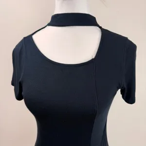 We The Free Free People Black Ribbed Choker Cutout‎ Top Short Sleeve Small thumbnail 3