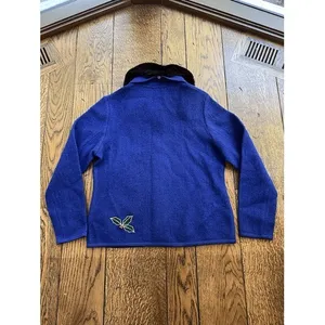 Lisa International Women's M Blue Boiled Wool Zip Jacket w/ Santa Ugly Sweater thumbnail 6