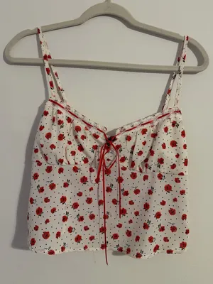 PacSun White Cami with Red Rose Print and Front Tie thumbnail 1