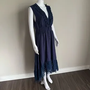 Navy Blue Summer Ruffle Tie Waist Dress XL thumbnail 2