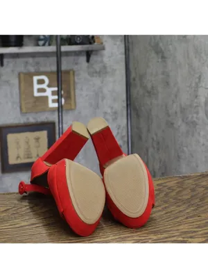 NWT Sun + Stone Block-Heel Open Toe Micro Suede Platform Sandals New Red 10M thumbnail 6