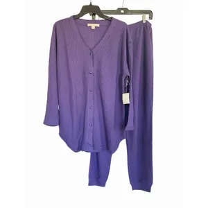Victoria's Secret Waffle Knit Pajama Set Flannel Medium Purple Cozy New #FFF8-4 thumbnail 10