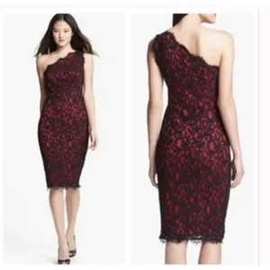 Black Red Lace One Shoulder Sheath Dress Formal Evening Cocktail Party‎ thumbnail 2