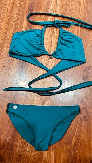 Seafolly Emerald Green Bikini Set Wrap Halter Cutout Top Ruched Bottoms thumbnail 1