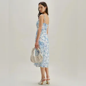 RIHOAS The Blue Sweetheart Neck Shirred Midi Dress M thumbnail 2