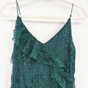 Altar'd State Womens Cambrie Sequin Lace Ruffle Romantic Glam Maxi Dress Size M‎ thumbnail 4