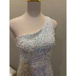 Windsor White Iridescent Sequin One Shoulder Maxi Dress‎ W2BRW070E Med thumbnail 4