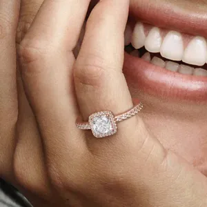 Pandora Square Sparkle Halo Ring 14k rose gold plating thumbnail 1