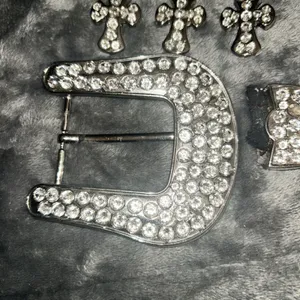 Rhinestone Western Belt Buckle Set Crosses Arrowhead Silver Tone‎ Bling Rodeo thumbnail 2