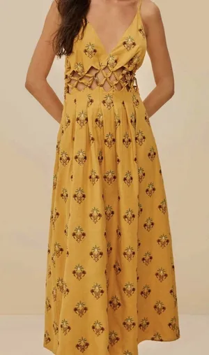 New Farm Rio Coconut Tree Tapestry Macrame Yoke‎ Maxi Dress XS thumbnail 1