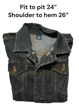 George Men's Large Black Acid Wash Denim Jacket Dark Charcoal Trucker Jean Coat L thumbnail 3