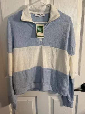 Double Zero Light Blue & White Colorblock Quarter-Zip Sweater Small NWT thumbnail 3