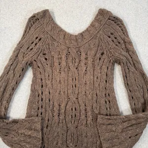 Free People Open Knit Off Shoulder Tunic Sweater Women's Large Brown Long Sleeve thumbnail 11