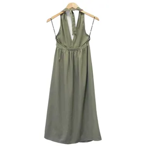 Lulus Feeling the Breeze Olive Green Buttoned Halter Backless Midi Dress Size XS thumbnail 3