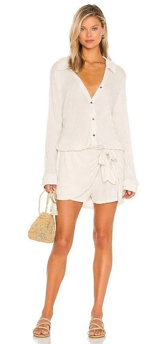NEW Free People Beach Lively Romper Women's Beige Size Medium thumbnail 1
