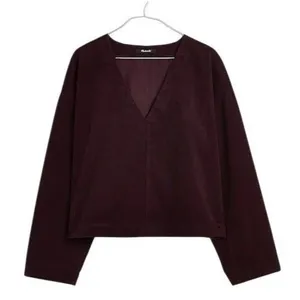 Madewell Waffle Knit Relaxed V-Neck Top Women's‎ M Black Iris Preppy Minimalist thumbnail 1