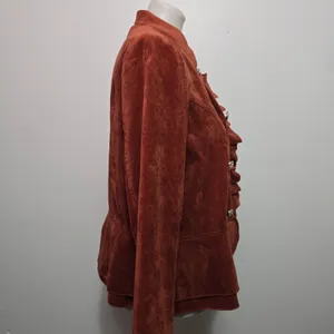 Dressbarn Jacket XL Rust Orange Faux Suede Ruffle Military Victorian Steampunk thumbnail 4
