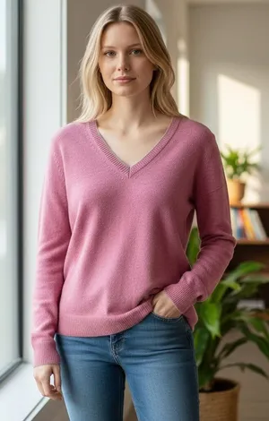 Banana Republic Pink Wool Cashmere Blend‎ V-Neck Sweater Italian Yarn Small thumbnail 1