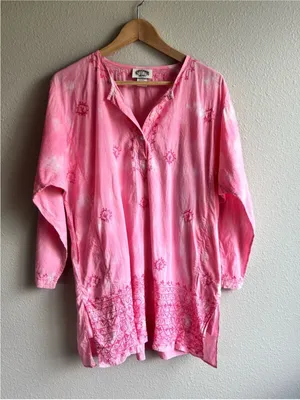 Peppermint Pink Embroidered V-Neck Cover Up thumbnail 1