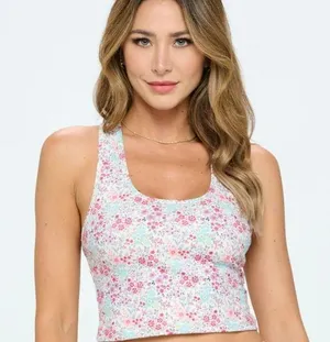 EVCR Kendall Snow Garden Floral Compression Cropped Tank Size Medium thumbnail 1