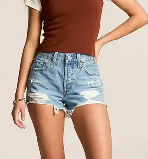 Levi’s 501 High Rise Distressed Denim Cutoff Shorts Raw Hem Size 30 thumbnail 1