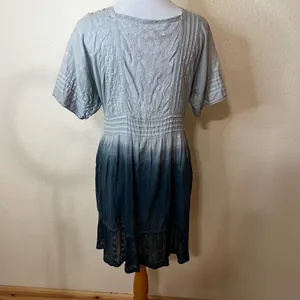 HOLDING HORSES | Anthropologie Ocean Dipped Tunic Dress XS Ombre Embroidered thumbnail 6