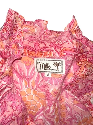 Mille Resort & Travel Violetta Pink Floral Ruffle Sleeve Tiered Dress SMALL thumbnail 4