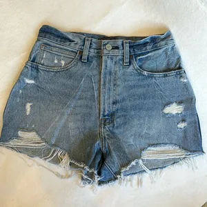 Abercrombie & Fitch Natural Rise distressed denim shorts thumbnail 1