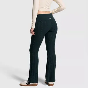 Pink Collegiate Cable-Knit‎ Foldover Flare Pants thumbnail 2