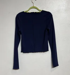 Aerie Navy Ribbed Cropped Long Sleeve Top Sz M thumbnail 8