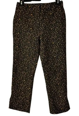 Allen Schwartz Pants Women 0 Black Brown Animal Print Split Hem Flare Trousers‎ thumbnail 1