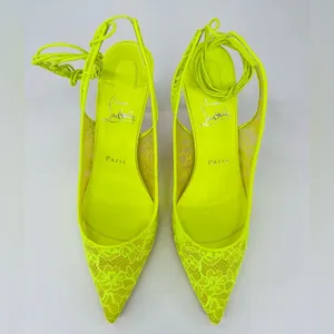 Christian Louboutin Kate 85mm Lace Wraparound Neon Fluo Yellow Pumps EU 38 thumbnail 12