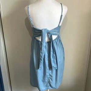 SO Light Blue Chambray Denim Babydoll Mini Sundress Tunic Tank thumbnail 4