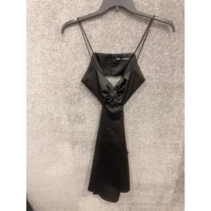 Zara Women Mini Dress S Black Satin Cut-Out Ring Detail Sleeveless Party thumbnail 3