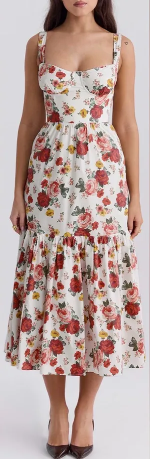 NEW HOUSE OF CB Elia Floral Sweetheart Neck Sundress Sz XL thumbnail 1