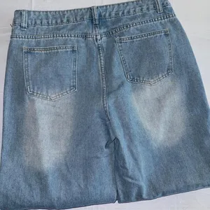 Womens High Rise Wide Leg Jeans Medium Wash‎ Button Fly Raw Hem Denim Pants thumbnail 3