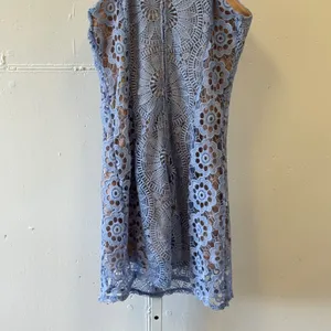Francesca's Blue Crochet Lace Halter Mini Dress Garden Party Medium Cocktail thumbnail 6