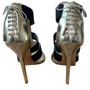 Jimmy Choo Dario Black Ladder Strap‎ Gold Heel Sandals Size US 8, IT 38 thumbnail 3