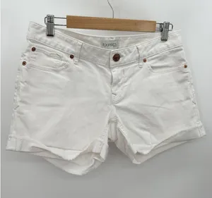 Express Shorts Women‎ 6 White Denim Cotton Blend Rolled Cuff Pockets thumbnail 1