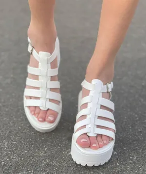 Lug Sole Snake Print Gladiator Chunky Heel Wedge White Size 8.5 thumbnail 3