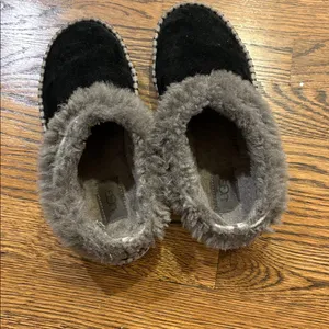 UGG Black Suede Slippers with Gray Shearling, probably size 6 thumbnail 3