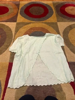 J. Crew 100% Linen Mint Green Open Back Cutout Shirt Blouse Top Scalloped XS thumbnail 3