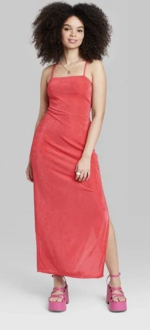 Women's Midi Spaghetti Strap Lace-Up Back Dress Red Wild Fable XXL NWT thumbnail 1