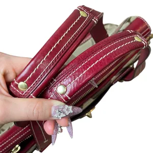 Coach Hampton Jacquard Large Signature Stripe Canvas Red Leather Shoulder Bag thumbnail 9