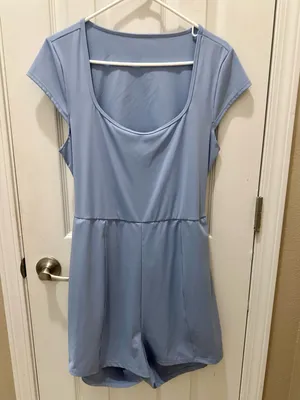 Halara SoftlyZero Airy U Neck Cap Sleeve Pocket Yoga Romper XL blue thumbnail 12