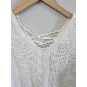 Full Circle Trends Sweater Sz Med Lace‎ Up Back Cable Knit Y2K Light Academia thumbnail 4