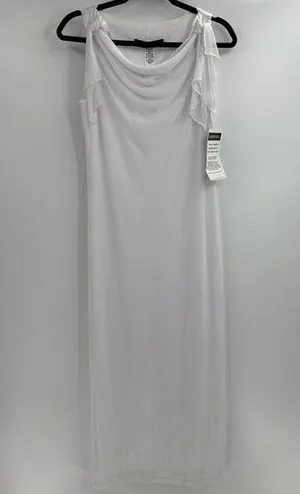DEADSTOCK y2k white maxi cowl neck sequin dress sheet truffle sleeve glam size 8 thumbnail 1